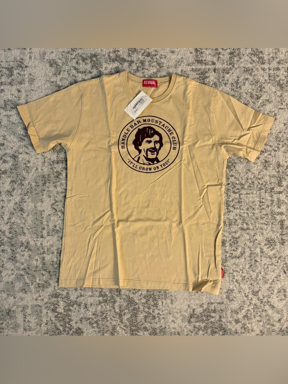 Revival Handle Bar Mustache Club Cream Tee Brand New With Tags Size Large